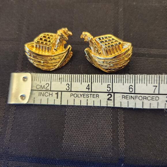 Premier Designs Vintage Lot 4 Pair Earrings Gold Tone Pierced Noah's Ark Oval - Picture 4 of 14